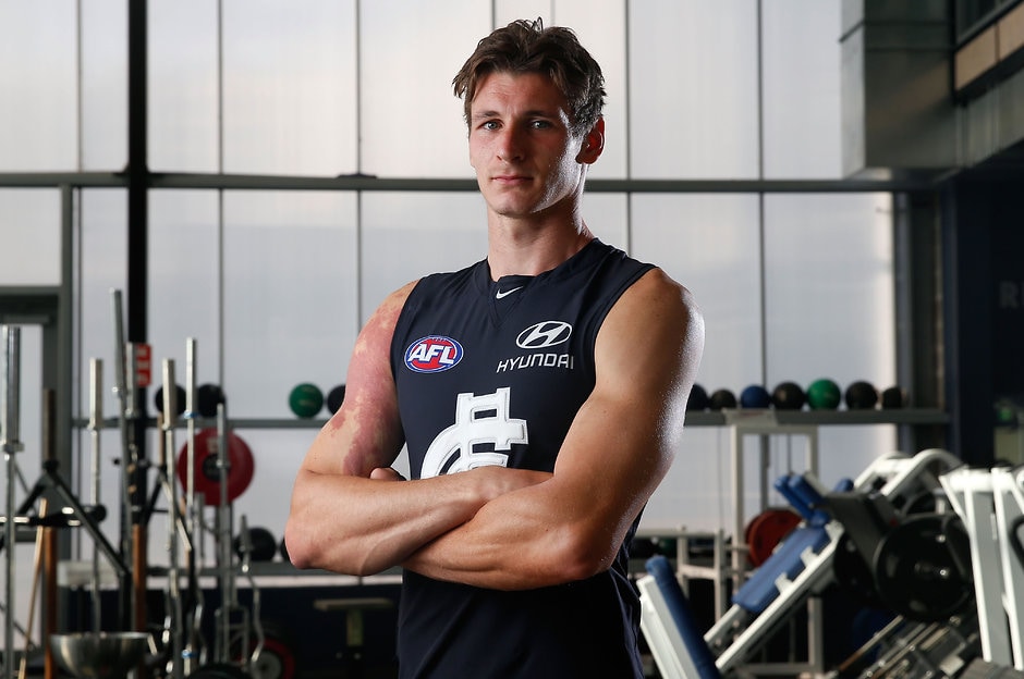 AFL 2016 Portraits - Carlton MELBOURNE, AUSTRALIA - JANUARY 26: Andrejs Everitt of the Blues poses for a portrait during the Carlton Blues official team photo day at Ikon Park in Melbourne, Australia on January 26, 2016. (Photo by Adam Trafford/AFL Media)